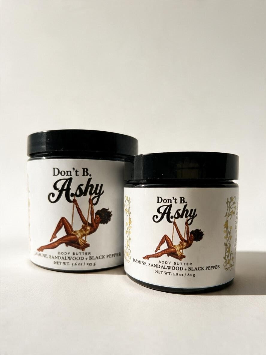 Jasmine, Sandalwood + Black Pepper body butter in 5.6 oz and 2.8 oz jars